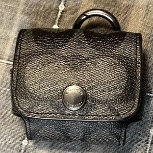 Coach Black Safiano Signature C Gunmetal Air Pod Case